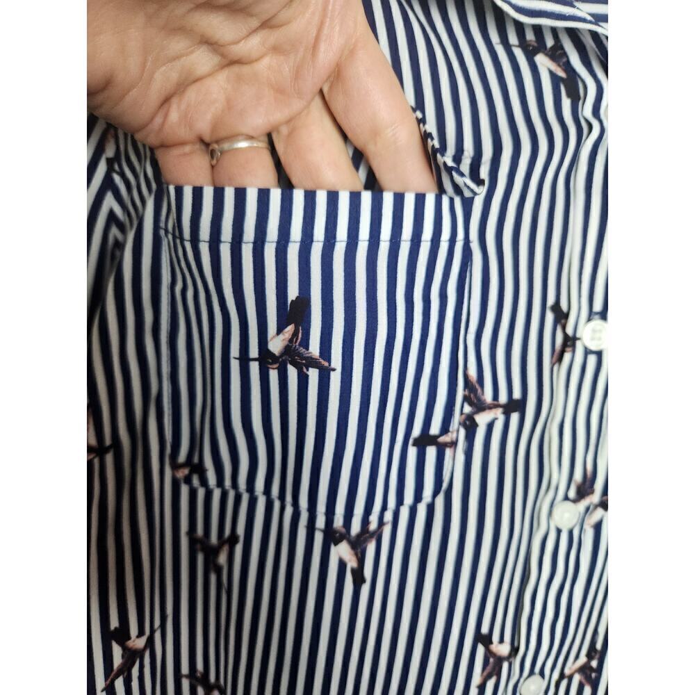 Roz& and Ali all over navy Striped hummingbird novelty print blouse sz 2X career - Picture 3 of 12